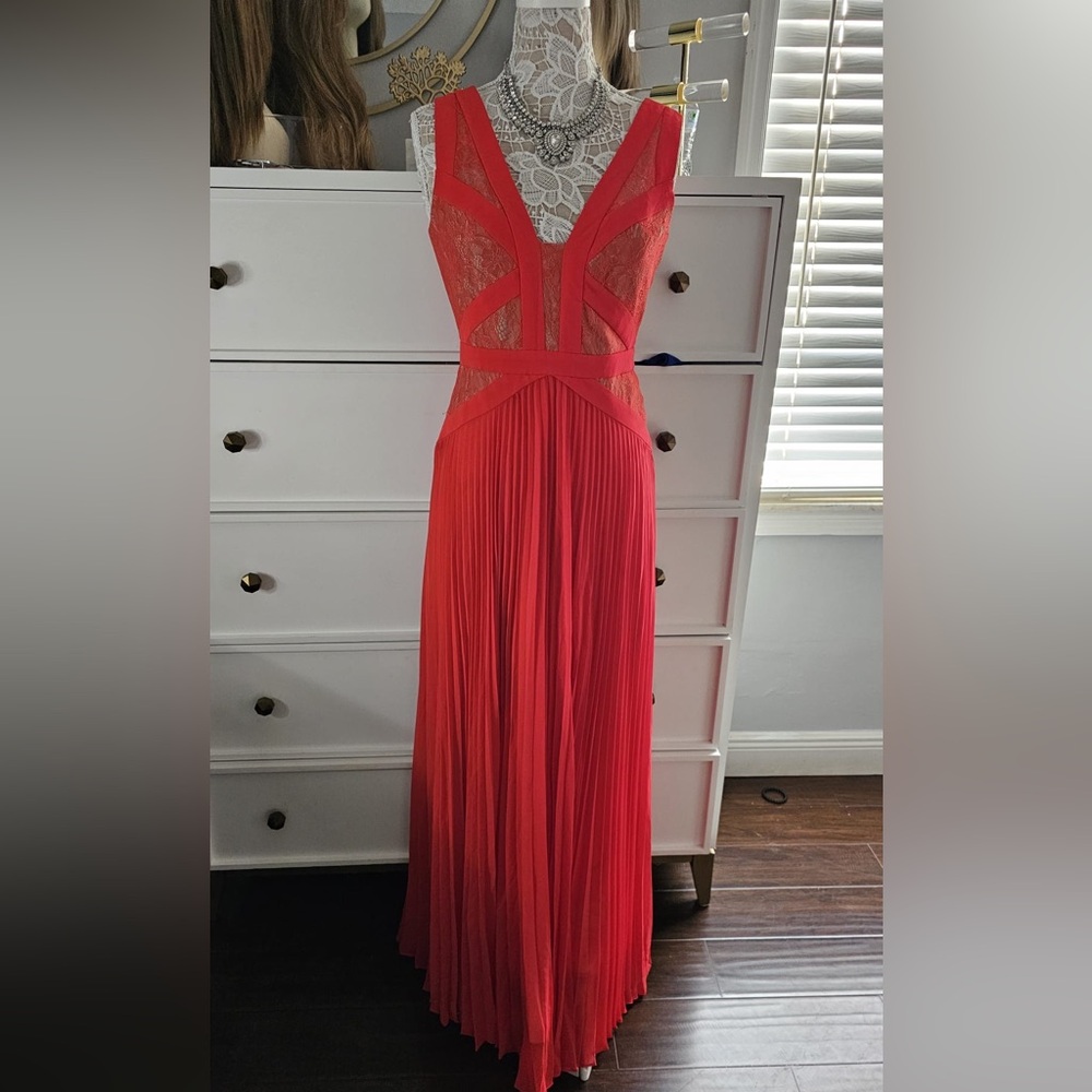 BCBGMaxAzria Red Asymmetrical Tiered Gown